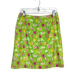 Lilly Pulitzer Women's Size 12 Skirt Ladybug Print Green Cotton A-Line Vintage